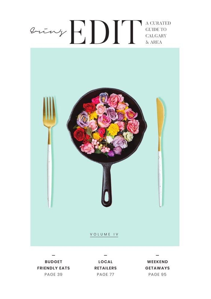 Cover of Erin's Edit Volume IV, a cast-iron pan of flowers on a mint background