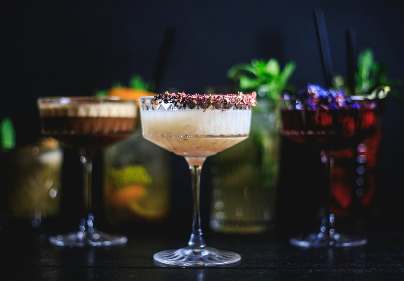 A lineup of cocktails
